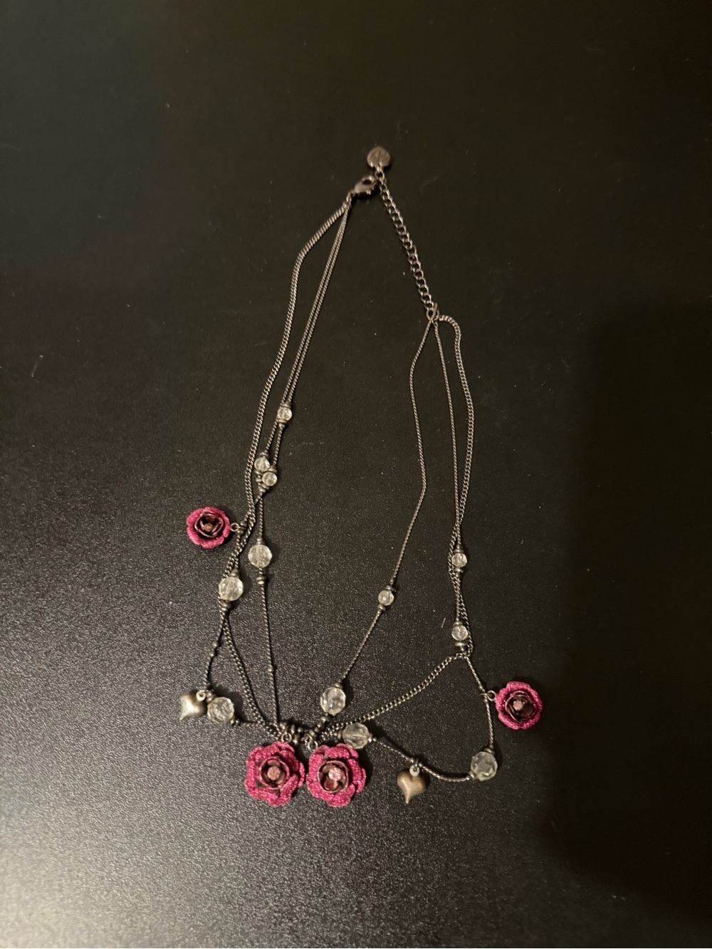 Betsy Johnson Pink Rose Multi-Chain Necklace